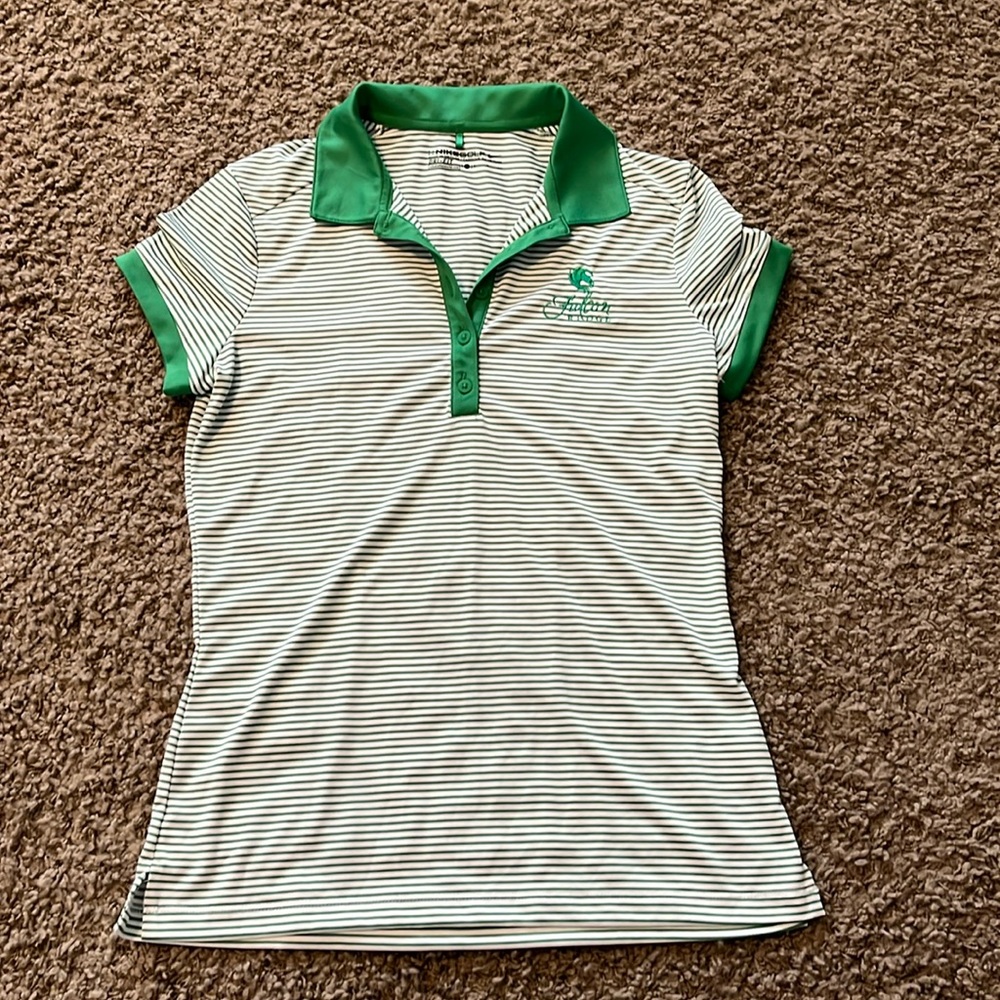 Nike Green and White Striped Short Sleeve Polo